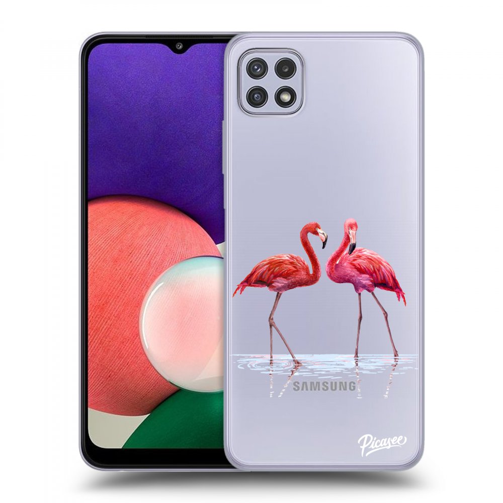 Picasee átlátszó szilikon tok az alábbi mobiltelefonokra Samsung Galaxy A22 A226B 5G - Flamingos couple