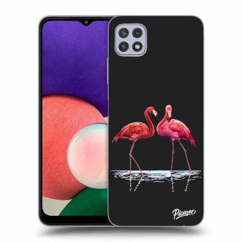 Picasee fekete szilikon tok az alábbi mobiltelefonokra Samsung Galaxy A22 A226B 5G - Flamingos couple