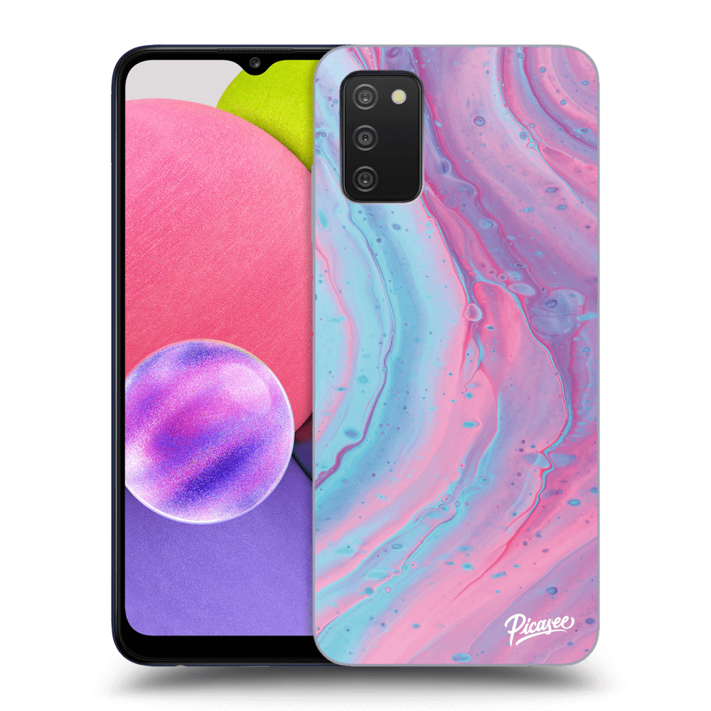 Picasee fekete szilikon tok az alábbi mobiltelefonokra Samsung Galaxy A02s A025G - Pink liquid