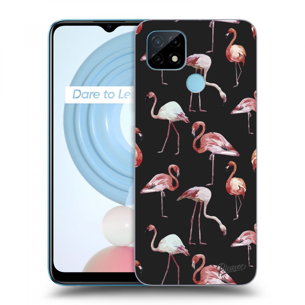 Picasee fekete szilikon tok az alábbi mobiltelefonokra Realme C21 - Flamingos