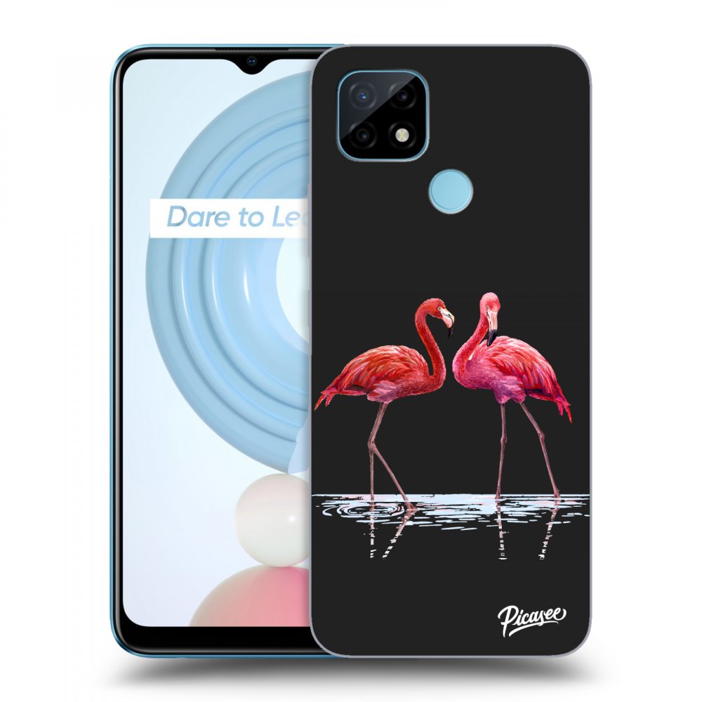 Picasee fekete szilikon tok az alábbi mobiltelefonokra Realme C21 - Flamingos couple