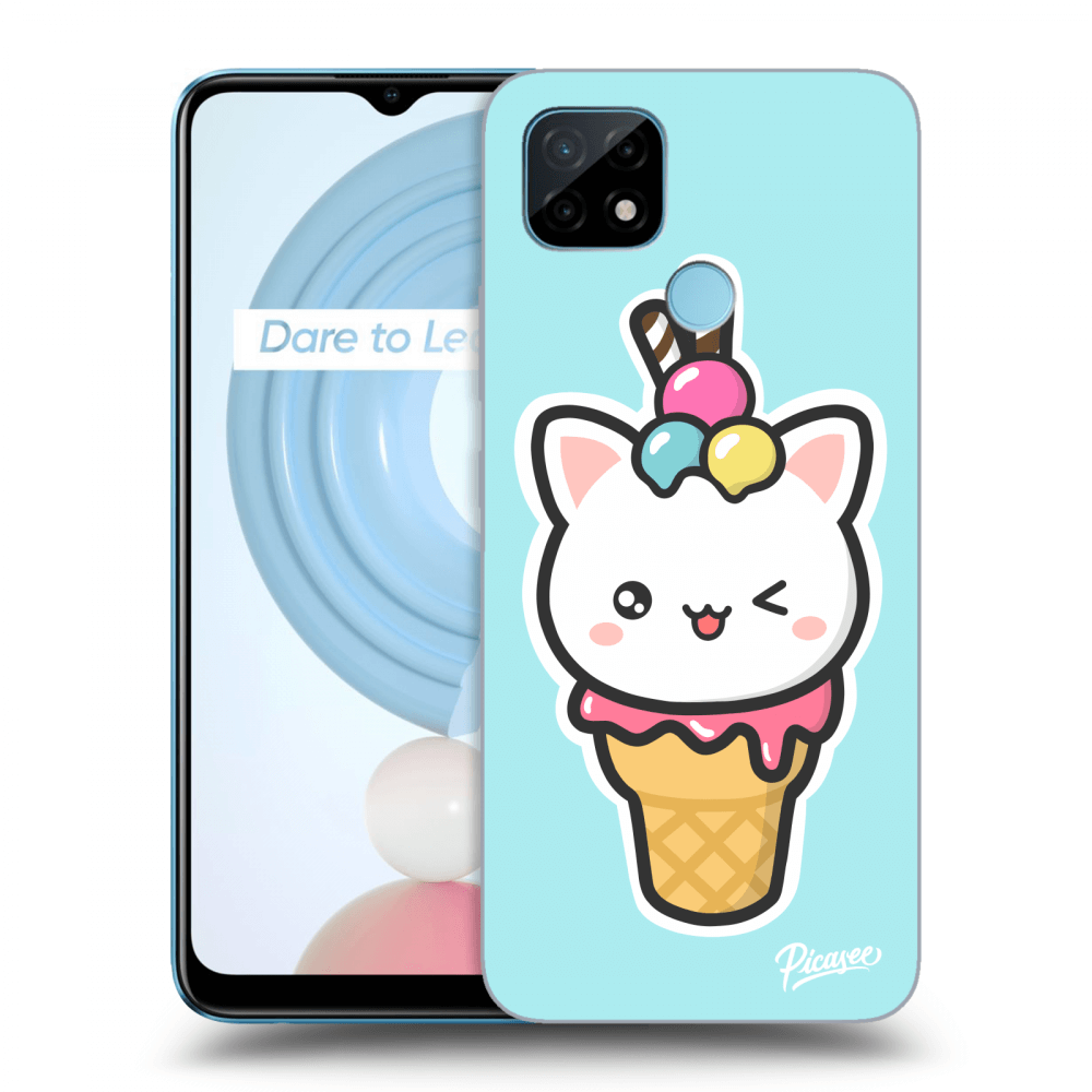 Picasee fekete szilikon tok az alábbi mobiltelefonokra Realme C21 - Ice Cream Cat