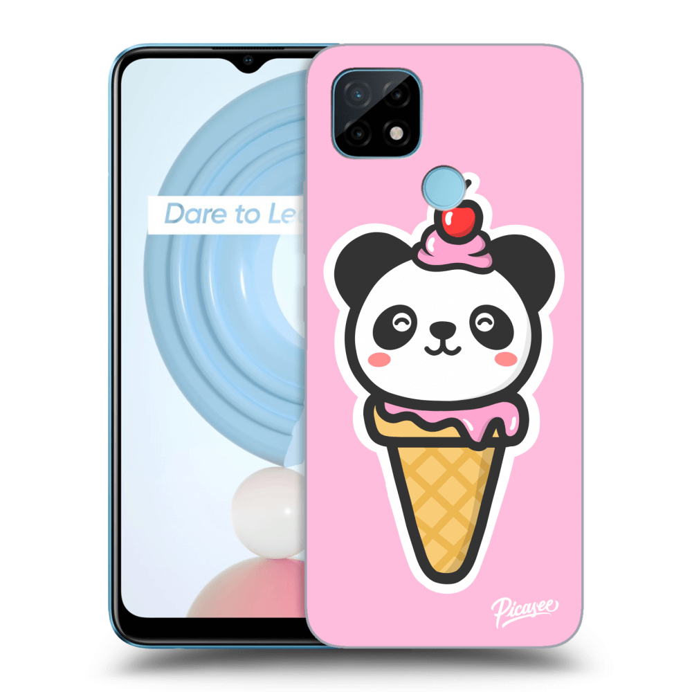 Picasee fekete szilikon tok az alábbi mobiltelefonokra Realme C21 - Ice Cream Panda