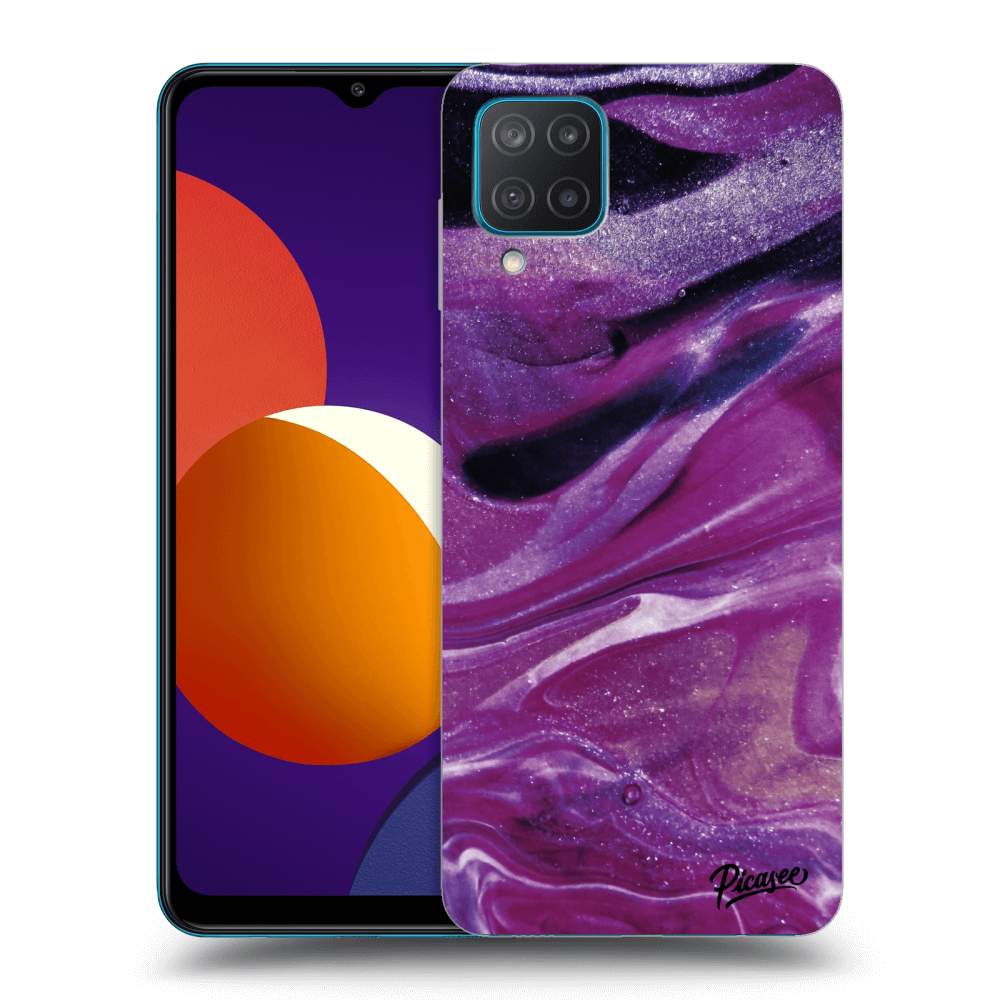 Picasee fekete szilikon tok az alábbi mobiltelefonokra Samsung Galaxy M12 M127F - Purple glitter