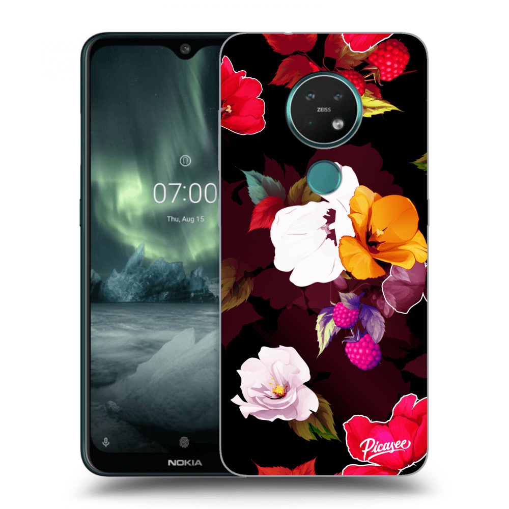 Picasee fekete szilikon tok az alábbi mobiltelefonokra Nokia 7.2 - Flowers and Berries