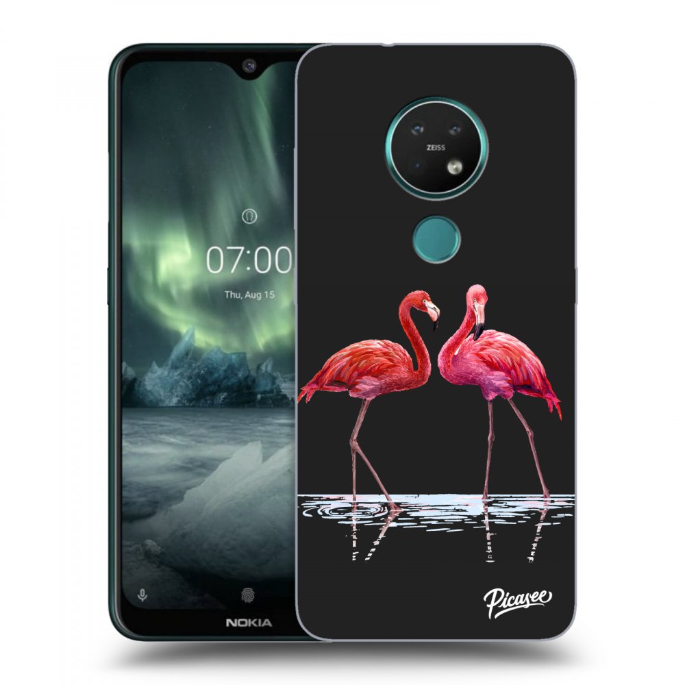 Picasee fekete szilikon tok az alábbi mobiltelefonokra Nokia 7.2 - Flamingos couple