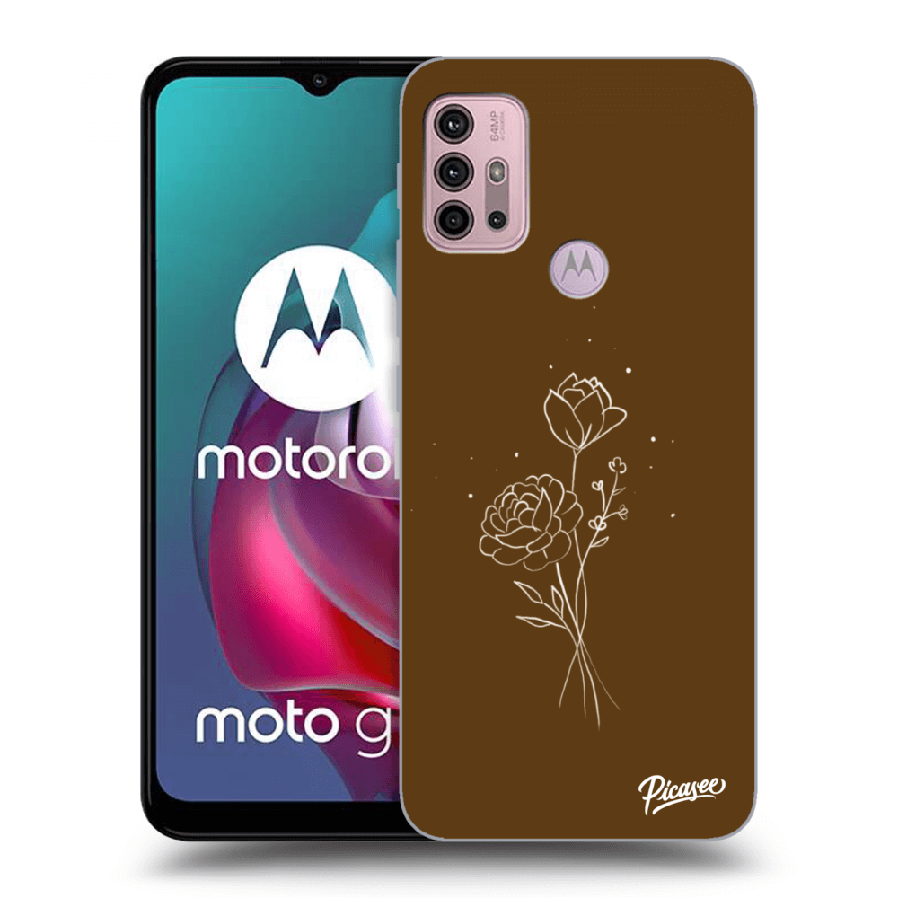 Picasee fekete szilikon tok az alábbi mobiltelefonokra Motorola Moto G30 - Brown flowers