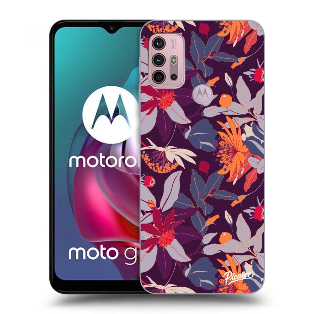 Picasee fekete szilikon tok az alábbi mobiltelefonokra Motorola Moto G30 - Purple Leaf