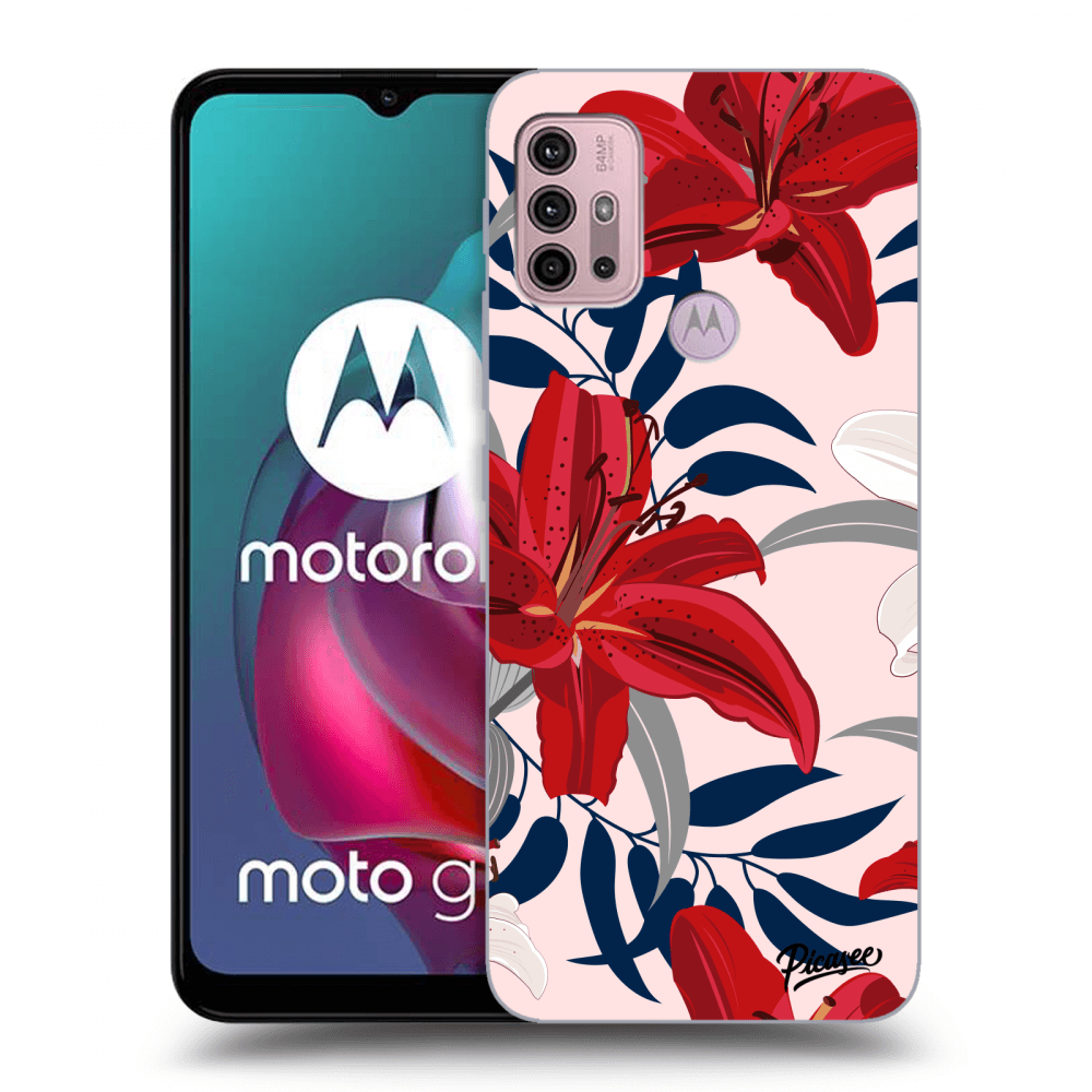 Picasee fekete szilikon tok az alábbi mobiltelefonokra Motorola Moto G30 - Red Lily