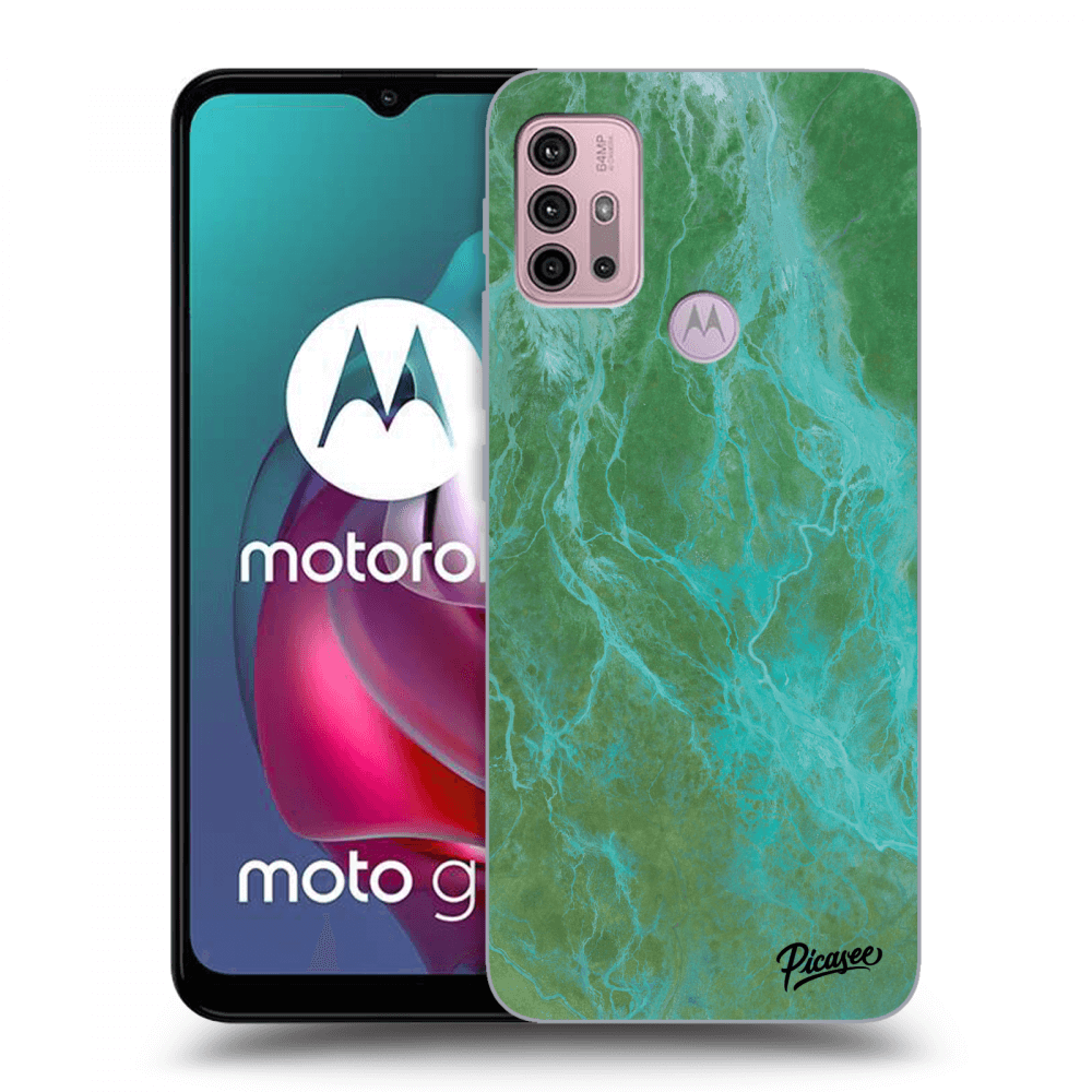Picasee fekete szilikon tok az alábbi mobiltelefonokra Motorola Moto G30 - Green marble