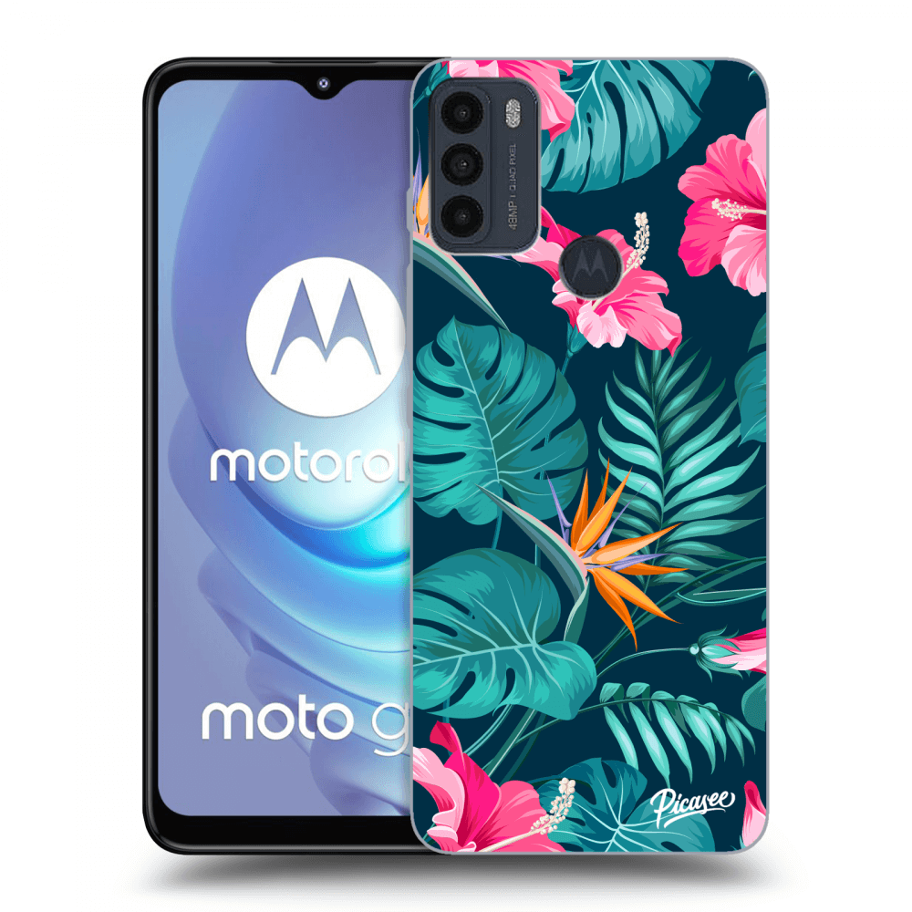 Picasee fekete szilikon tok az alábbi mobiltelefonokra Motorola Moto G50 - Pink Monstera