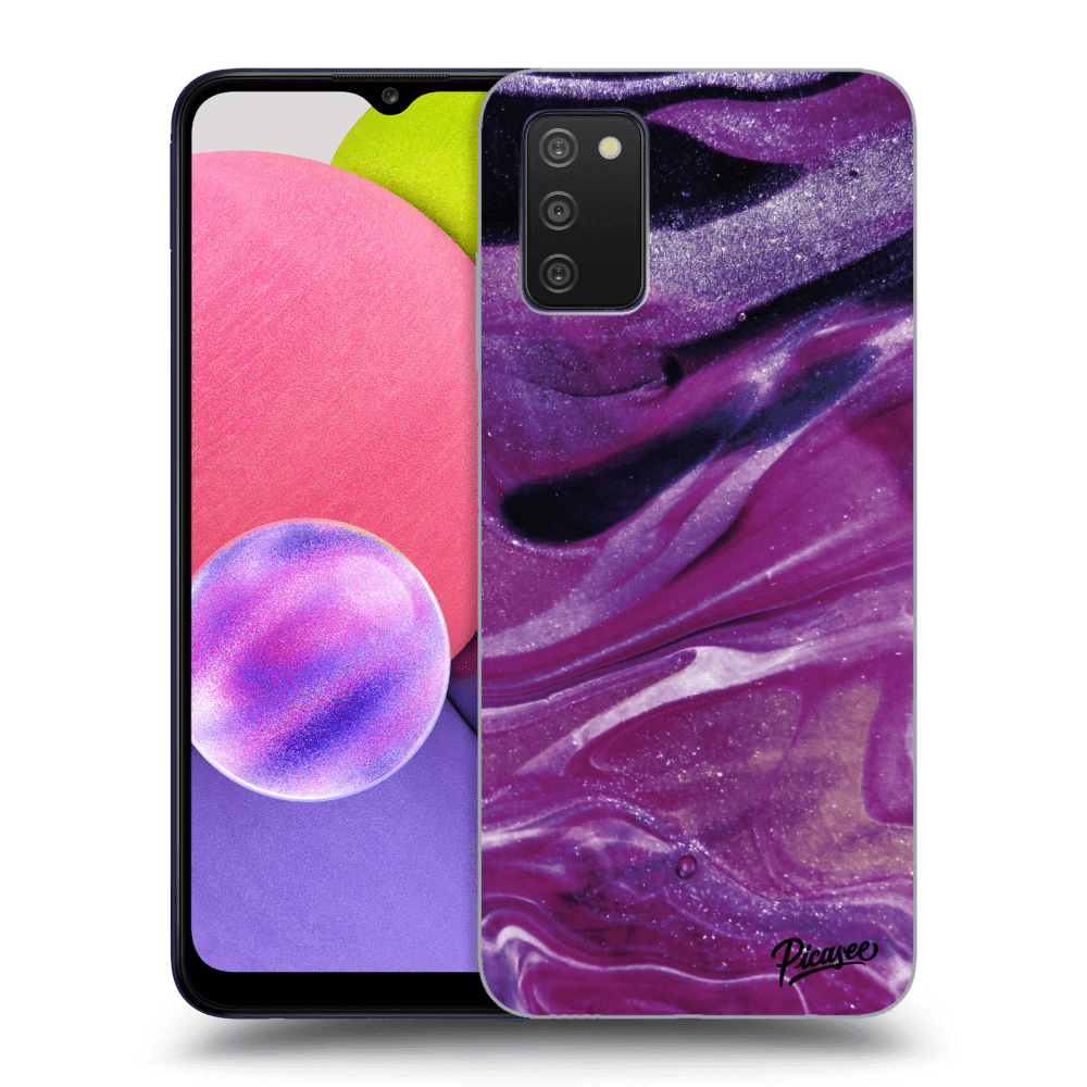Picasee átlátszó szilikon tok az alábbi mobiltelefonokra Samsung Galaxy A03s A037G - Purple glitter