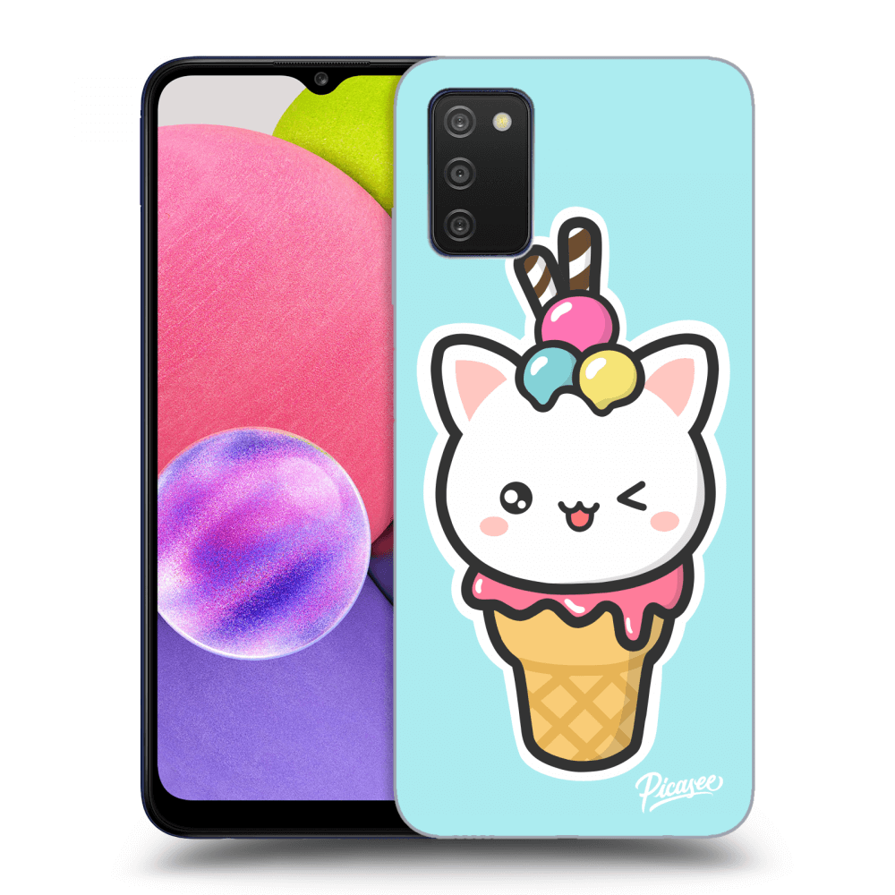 Picasee átlátszó szilikon tok az alábbi mobiltelefonokra Samsung Galaxy A03s A037G - Ice Cream Cat
