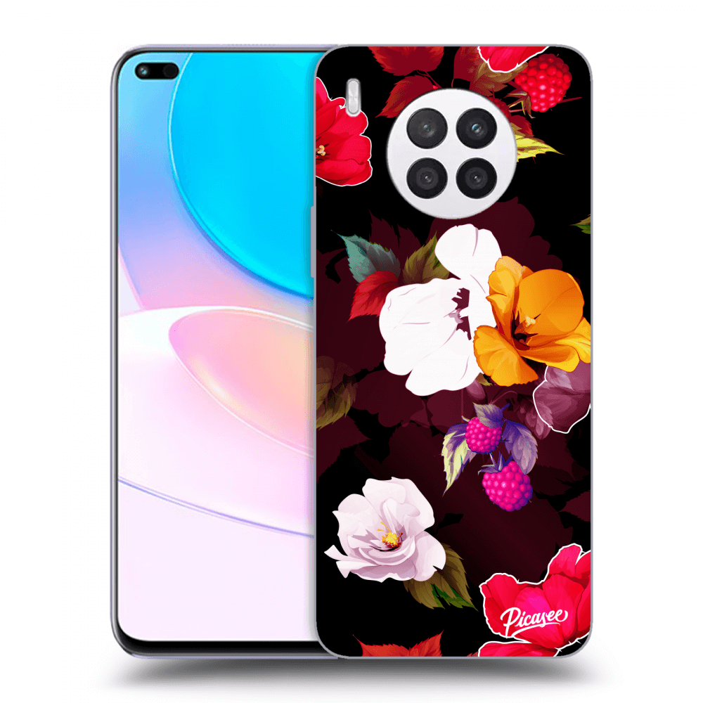 Picasee fekete szilikon tok az alábbi mobiltelefonokra Huawei Nova 8i - Flowers and Berries
