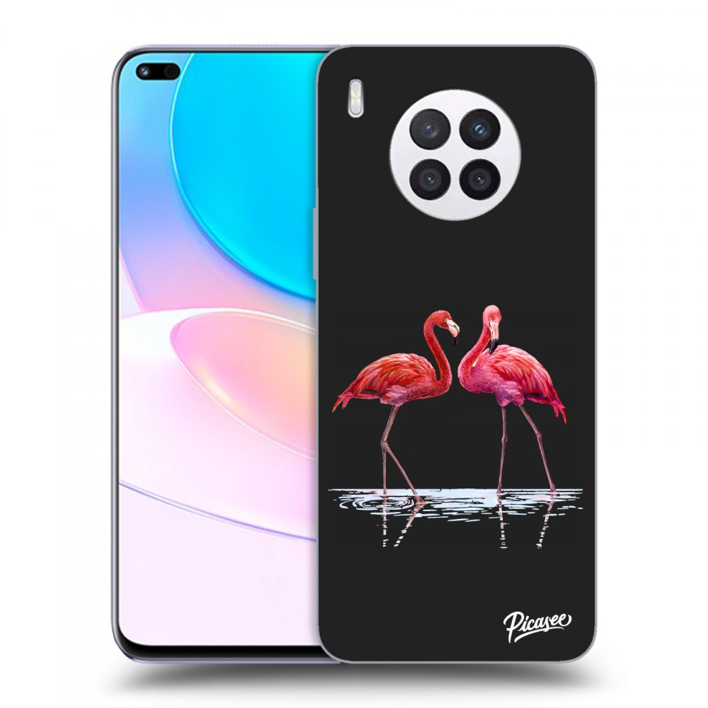 Picasee fekete szilikon tok az alábbi mobiltelefonokra Huawei Nova 8i - Flamingos couple