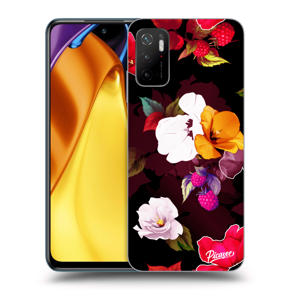 Picasee fekete szilikon tok az alábbi mobiltelefonokra Xiaomi Poco M3 Pro 5G - Flowers and Berries