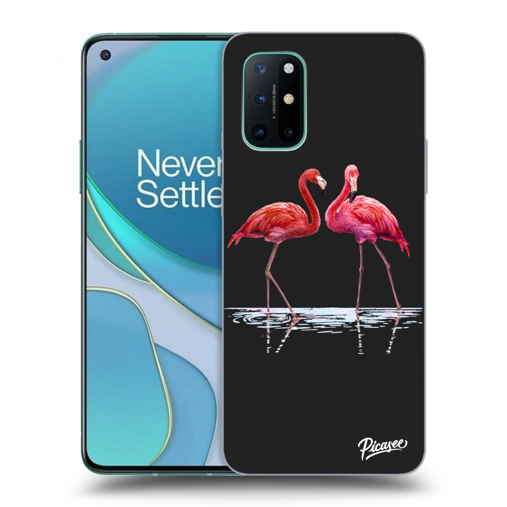 Picasee fekete szilikon tok az alábbi mobiltelefonokra OnePlus 8T - Flamingos couple