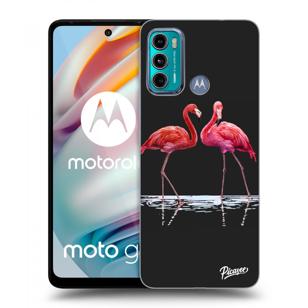 Picasee fekete szilikon tok az alábbi mobiltelefonokra Motorola Moto G60 - Flamingos couple