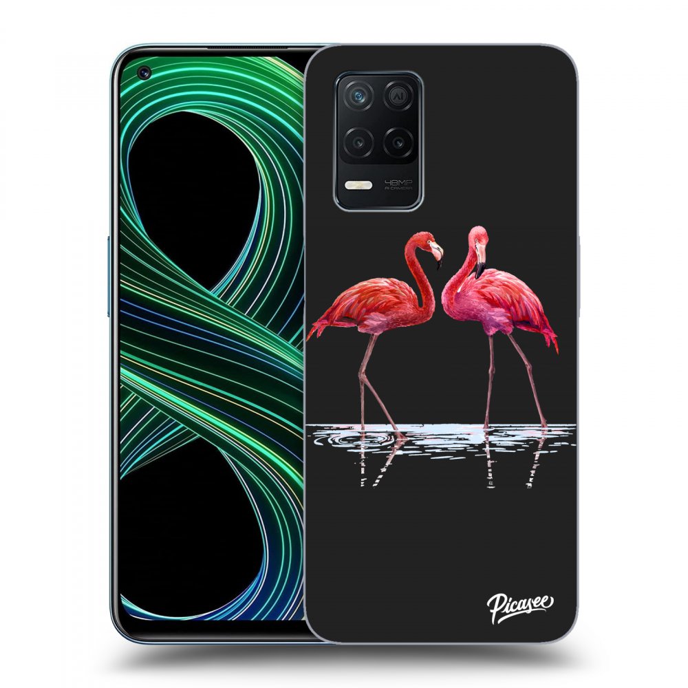 Picasee fekete szilikon tok az alábbi mobiltelefonokra Realme 8 5G - Flamingos couple