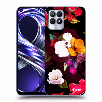Picasee fekete szilikon tok az alábbi mobiltelefonokra Realme 8i - Flowers and Berries