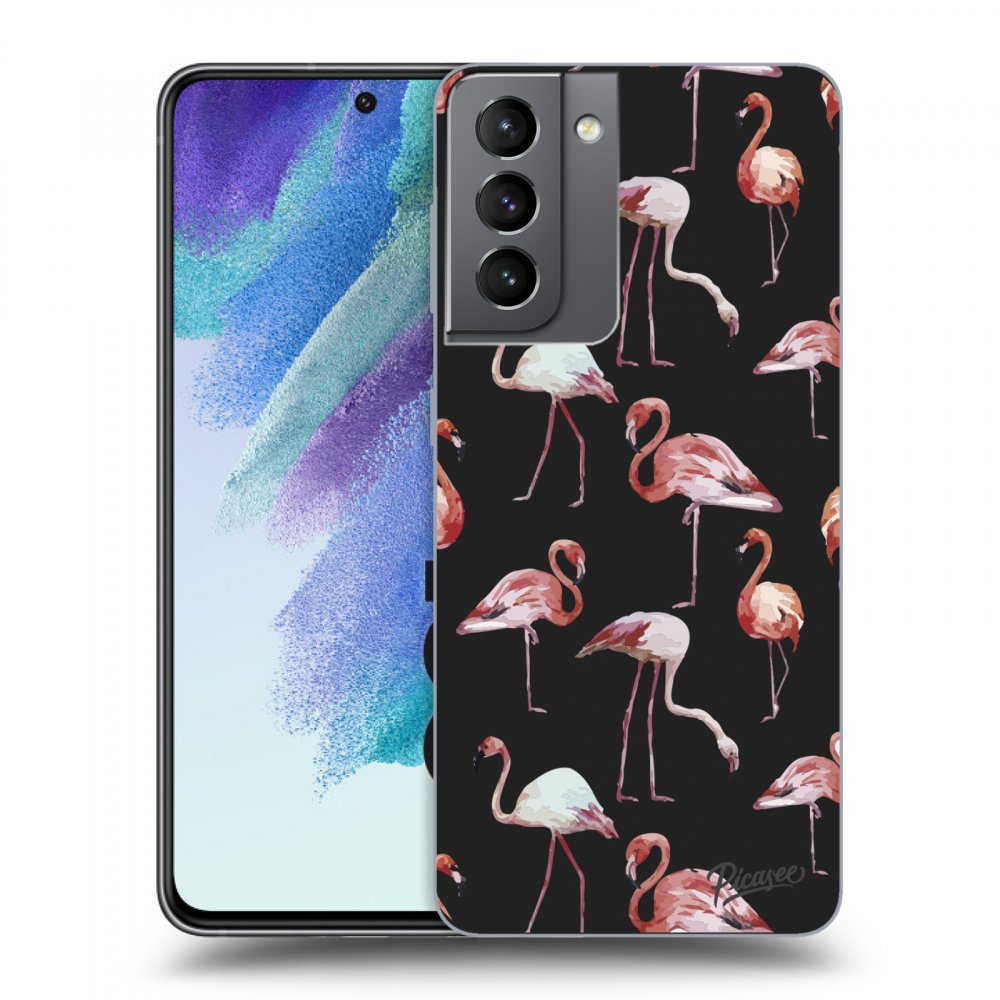 Picasee fekete szilikon tok az alábbi mobiltelefonokra Samsung Galaxy S21 FE 5G - Flamingos