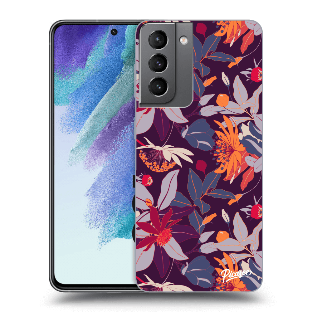 Picasee fekete szilikon tok az alábbi mobiltelefonokra Samsung Galaxy S21 FE 5G - Purple Leaf
