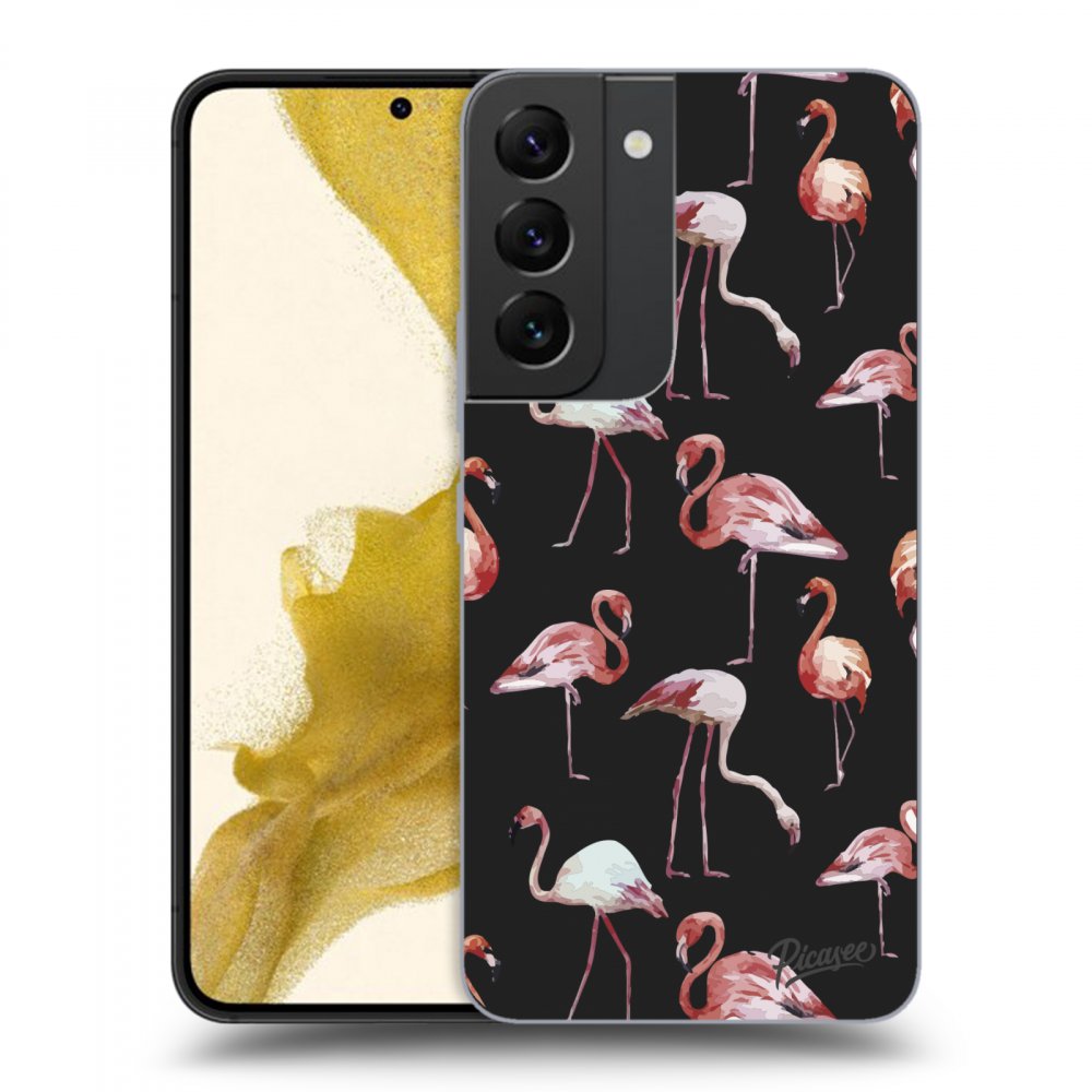 Picasee fekete szilikon tok az alábbi mobiltelefonokra Samsung Galaxy S22 5G - Flamingos