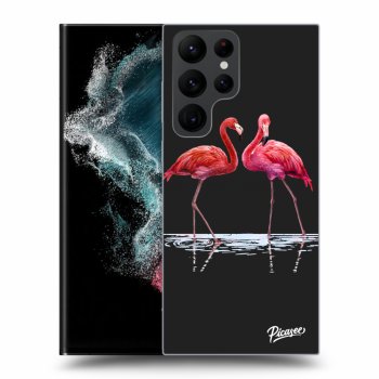 Picasee fekete szilikon tok az alábbi mobiltelefonokra Samsung Galaxy S22 Ultra 5G - Flamingos couple