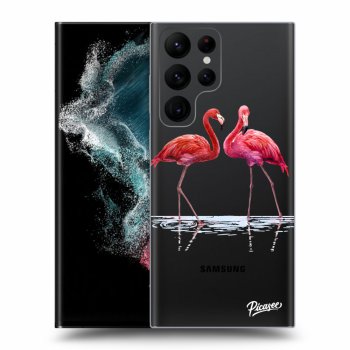 Picasee átlátszó szilikon tok az alábbi mobiltelefonokra Samsung Galaxy S22 Ultra 5G - Flamingos couple