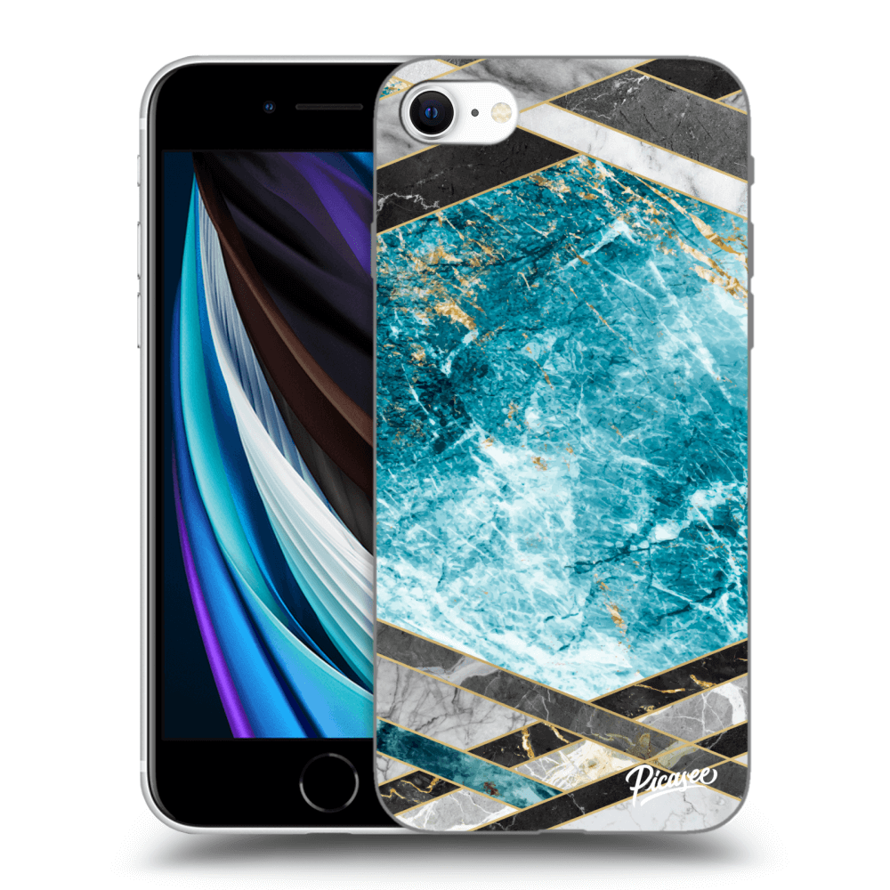Picasee fekete szilikon tok az alábbi mobiltelefonokra Apple iPhone SE 2022 - Blue geometry