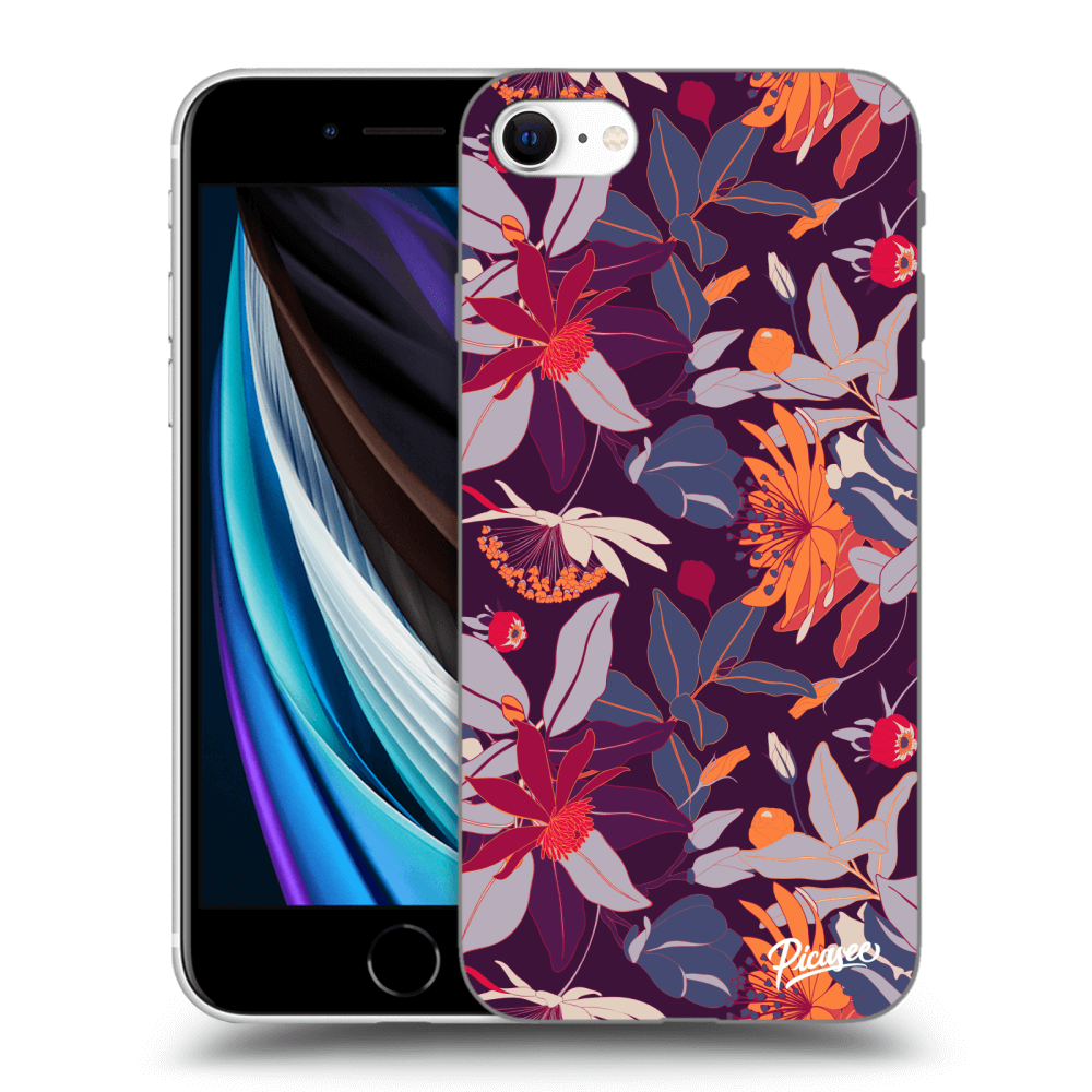 Picasee átlátszó szilikon tok az alábbi mobiltelefonokra Apple iPhone SE 2022 - Purple Leaf