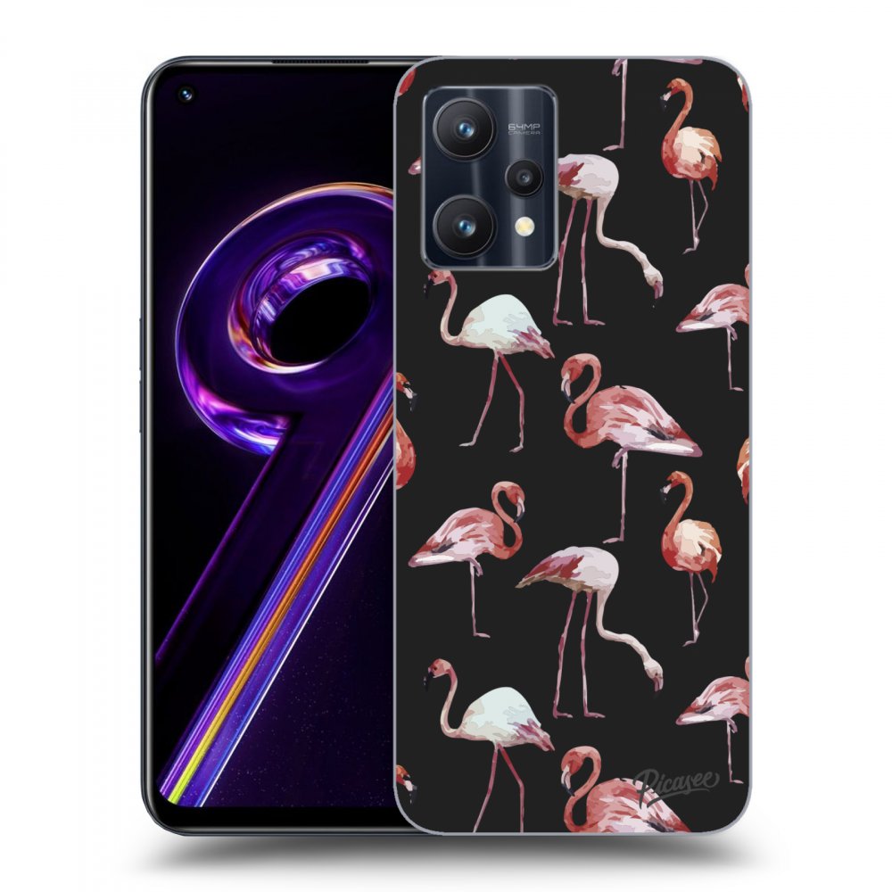 Picasee fekete szilikon tok az alábbi mobiltelefonokra Realme 9 Pro 5G - Flamingos