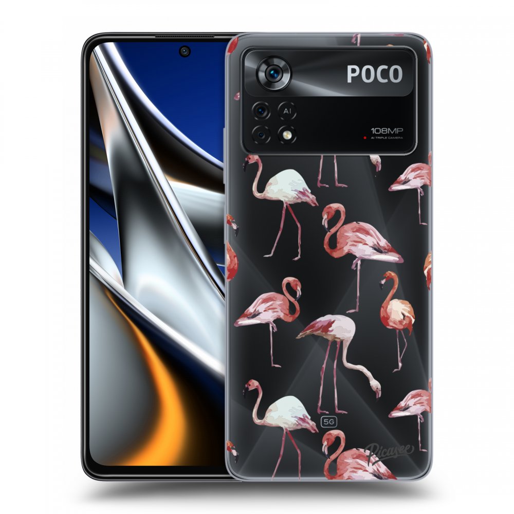 Picasee átlátszó szilikon tok az alábbi mobiltelefonokra Xiaomi Poco X4 Pro 5G - Flamingos