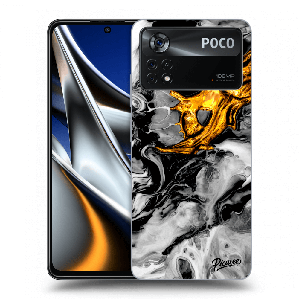Picasee fekete szilikon tok az alábbi mobiltelefonokra Xiaomi Poco X4 Pro 5G - Black Gold 2