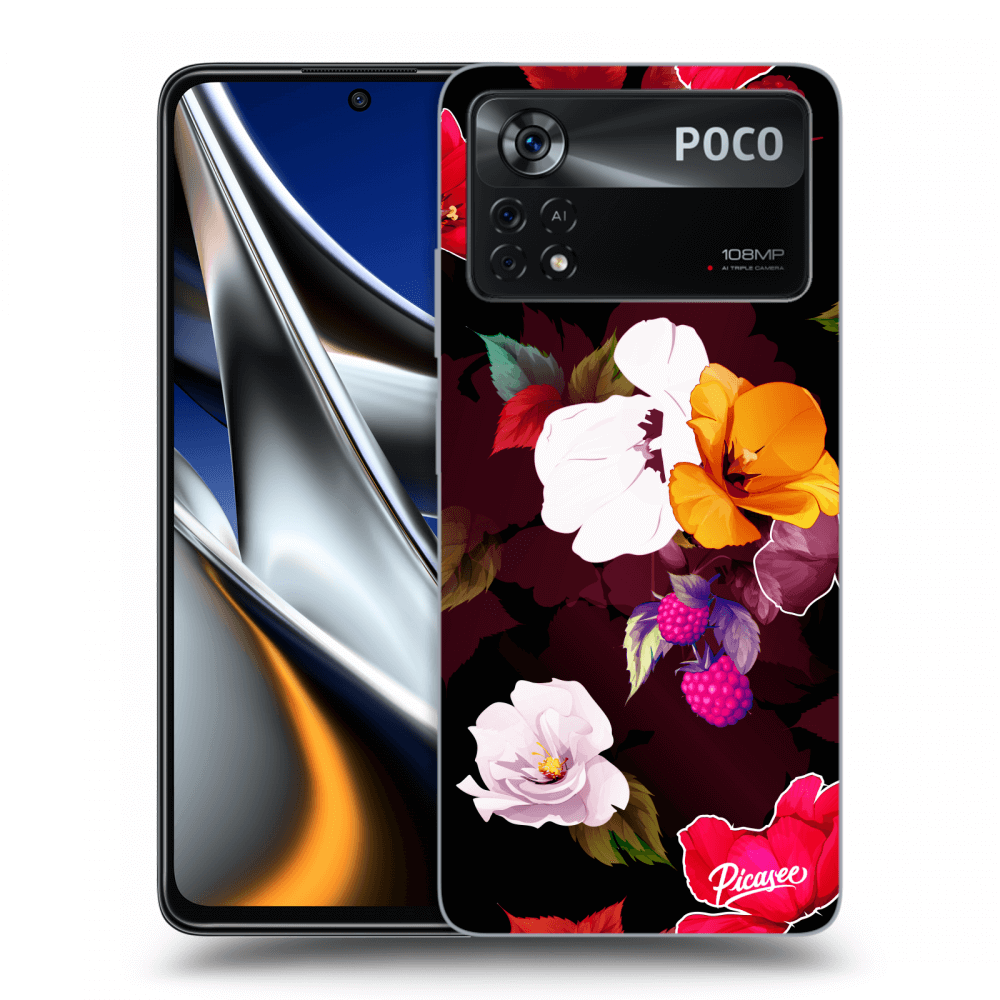 Picasee fekete szilikon tok az alábbi mobiltelefonokra Xiaomi Poco X4 Pro 5G - Flowers and Berries