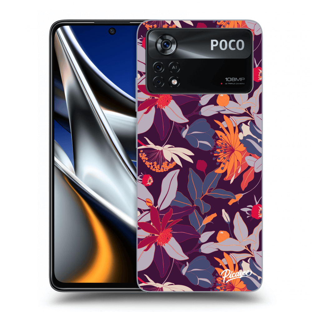 Picasee fekete szilikon tok az alábbi mobiltelefonokra Xiaomi Poco X4 Pro 5G - Purple Leaf