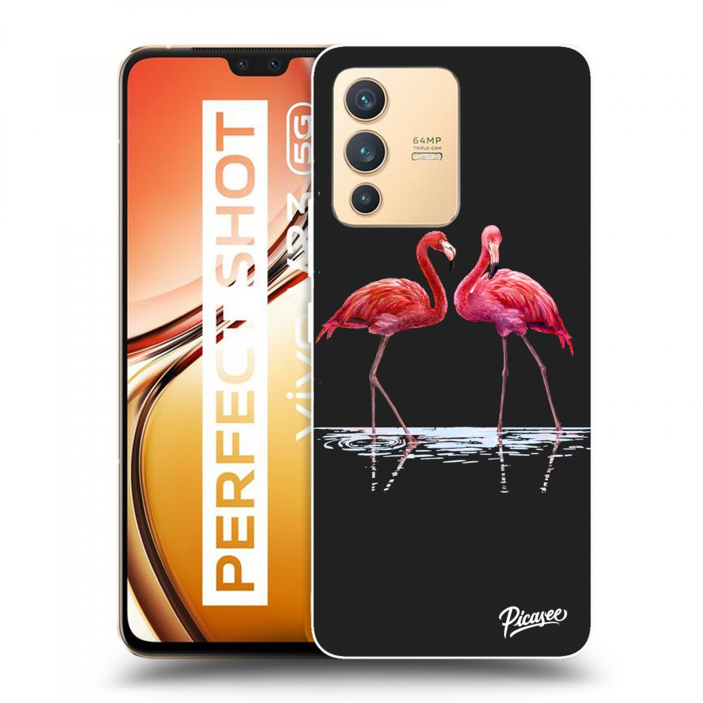 Picasee fekete szilikon tok az alábbi mobiltelefonokra Vivo V23 5G - Flamingos couple