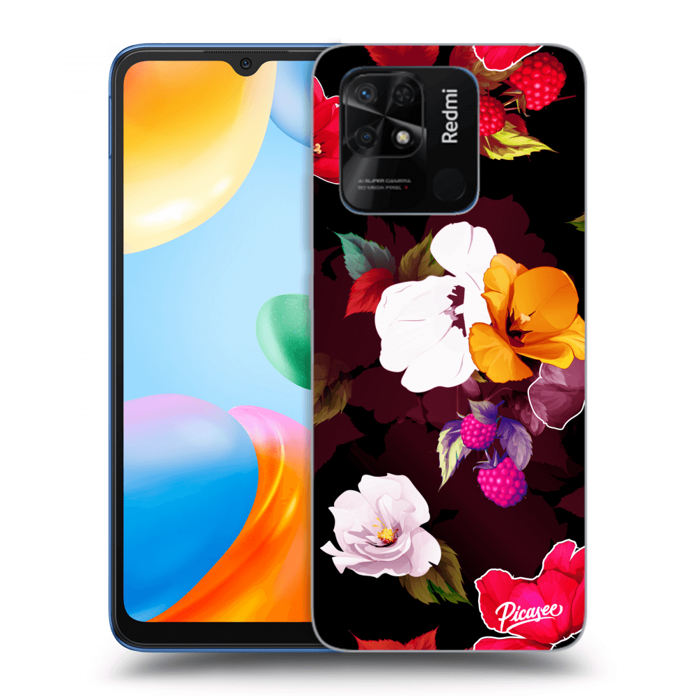 Picasee fekete szilikon tok az alábbi mobiltelefonokra Xiaomi Redmi 10C - Flowers and Berries