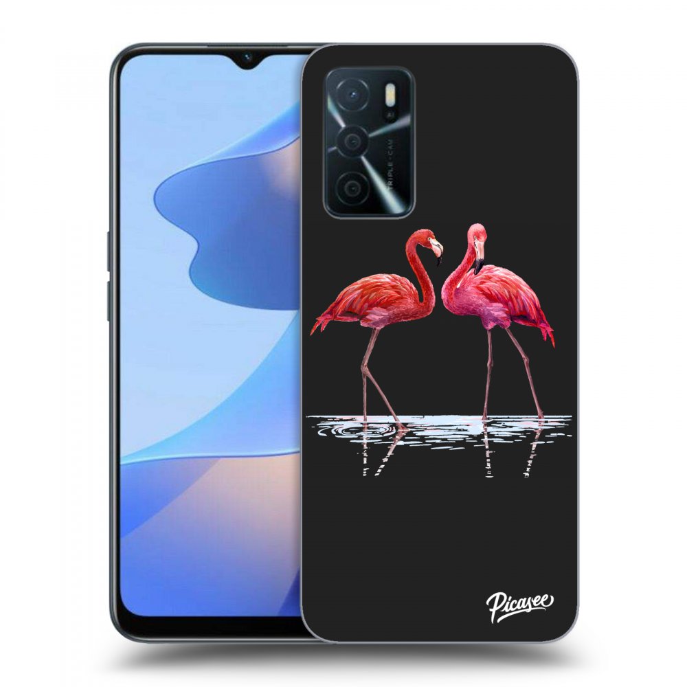 Picasee fekete szilikon tok az alábbi mobiltelefonokra OPPO A16 - Flamingos couple
