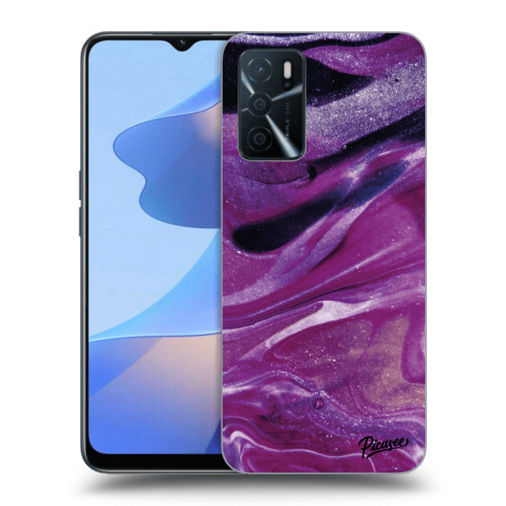 Picasee fekete szilikon tok az alábbi mobiltelefonokra OPPO A16 - Purple glitter