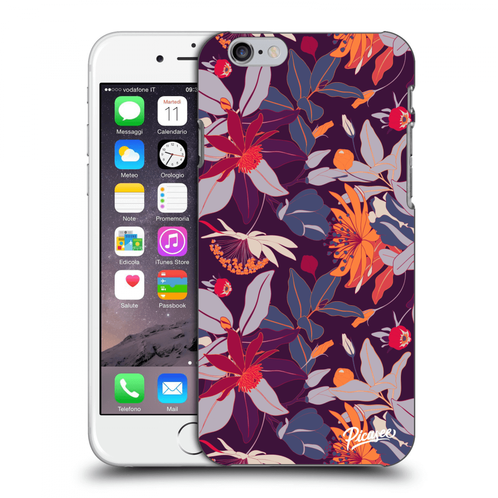 Picasee fekete szilikon tok az alábbi mobiltelefonokra Apple iPhone 6/6S - Purple Leaf