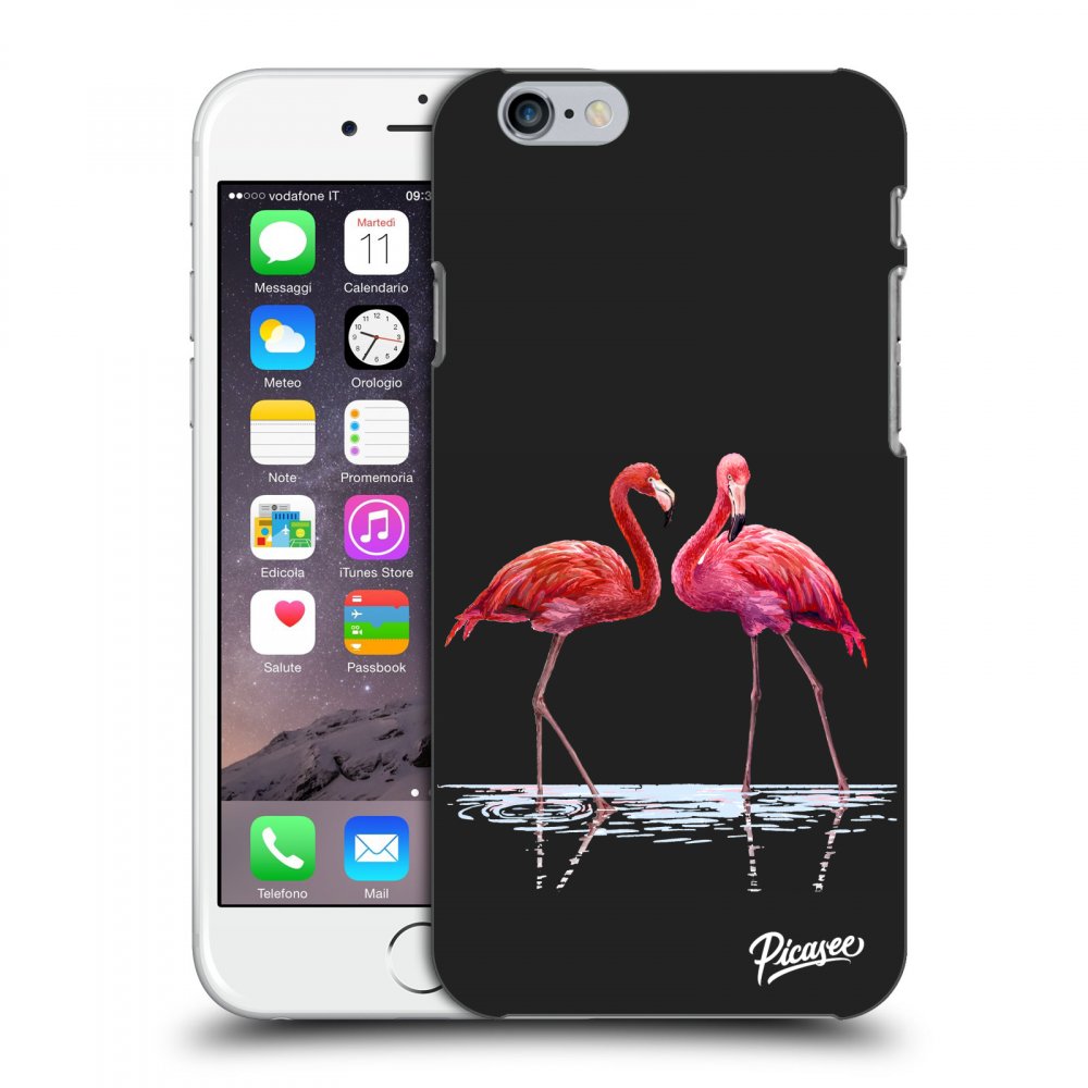 Picasee fekete szilikon tok az alábbi mobiltelefonokra Apple iPhone 6/6S - Flamingos couple