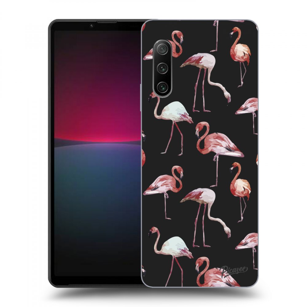 Picasee fekete szilikon tok az alábbi mobiltelefonokra Sony Xperia 10 IV 5G - Flamingos