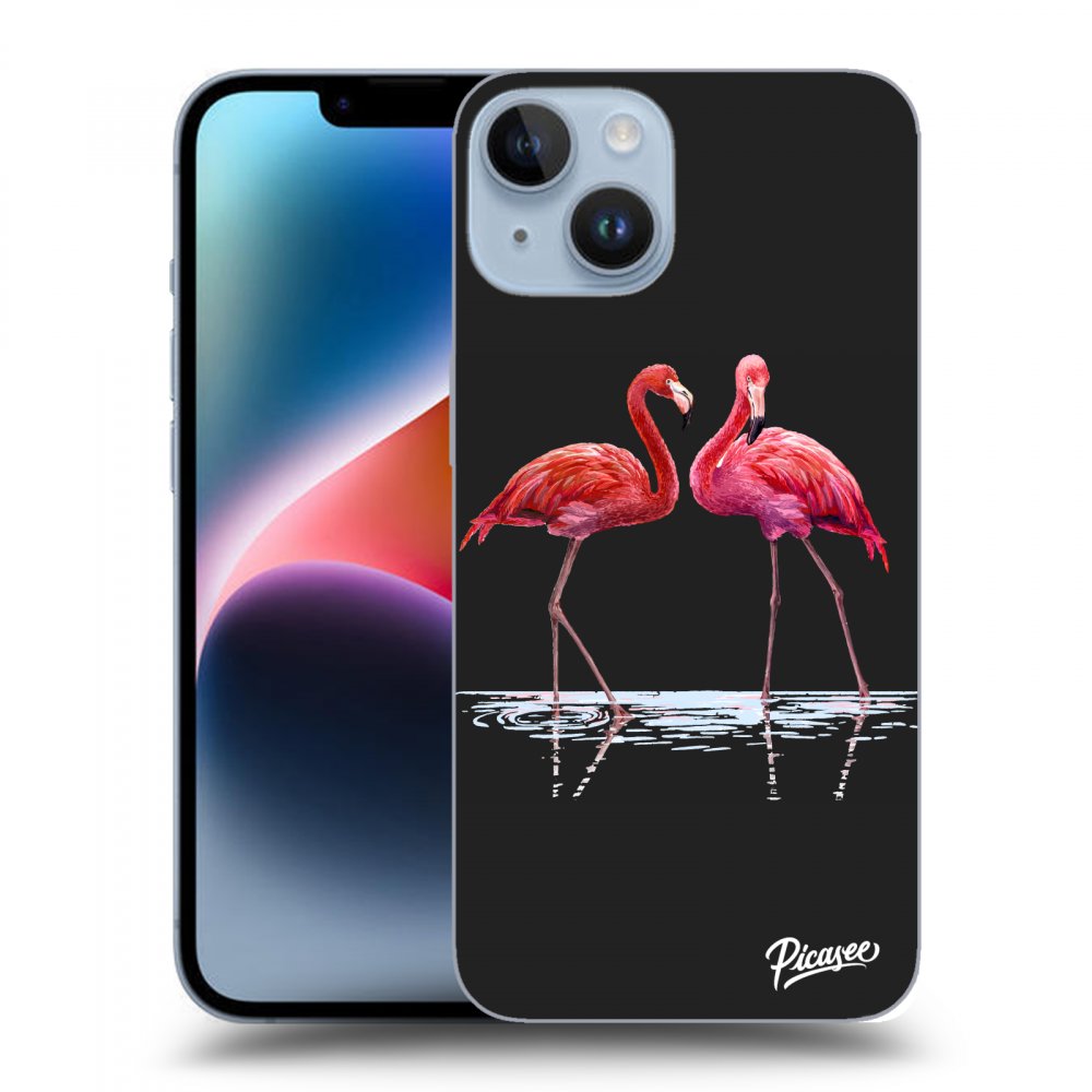 Picasee fekete szilikon tok az alábbi mobiltelefonokra Apple iPhone 14 - Flamingos couple