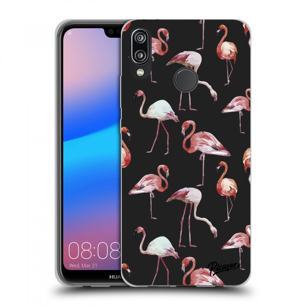 Picasee fekete szilikon tok az alábbi mobiltelefonokra Huawei P20 Lite - Flamingos