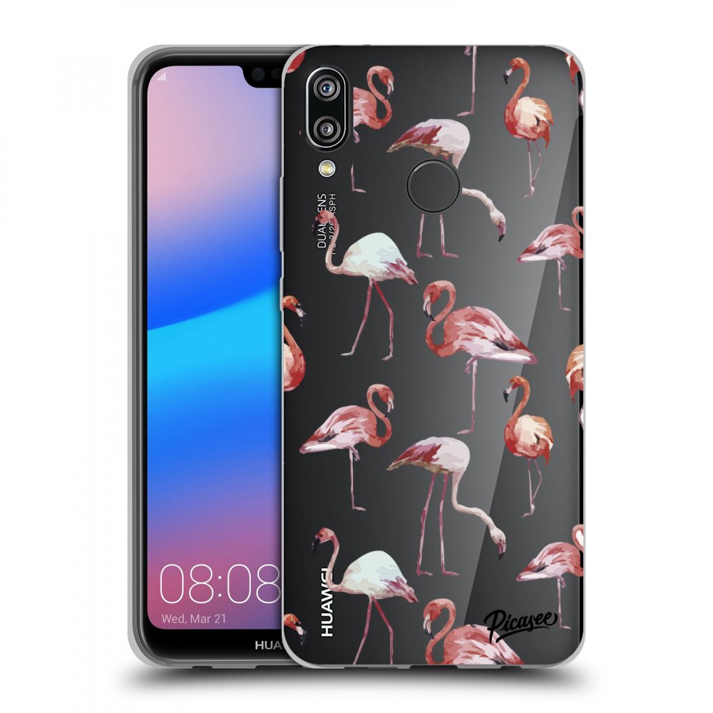 Picasee átlátszó szilikon tok az alábbi mobiltelefonokra Huawei P20 Lite - Flamingos