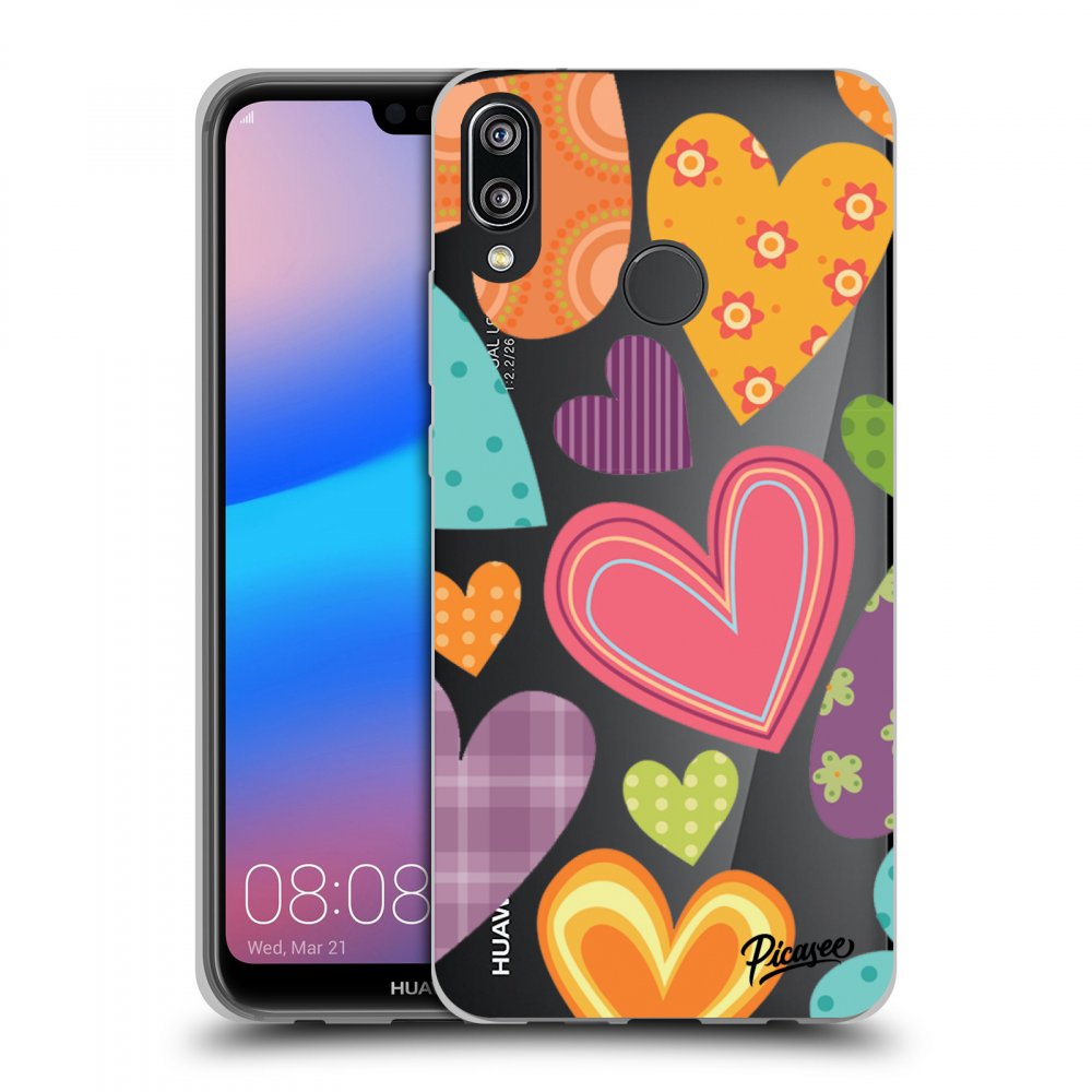 Picasee átlátszó szilikon tok az alábbi mobiltelefonokra Huawei P20 Lite - Colored heart