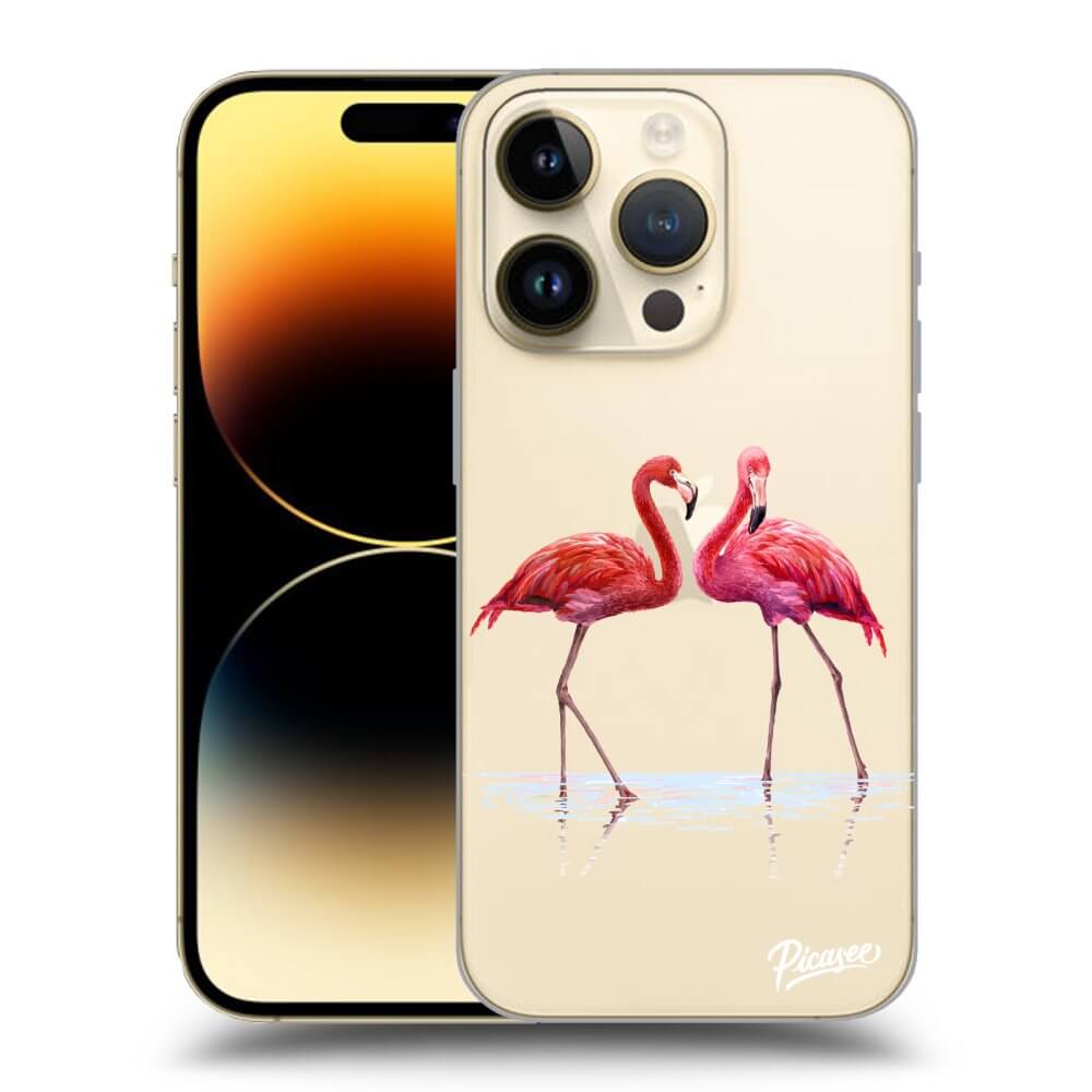 Picasee átlátszó szilikon tok az alábbi mobiltelefonokra Apple iPhone 14 Pro - Flamingos couple
