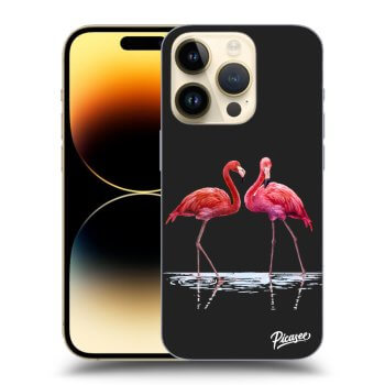 Picasee fekete szilikon tok az alábbi mobiltelefonokra Apple iPhone 14 Pro - Flamingos couple