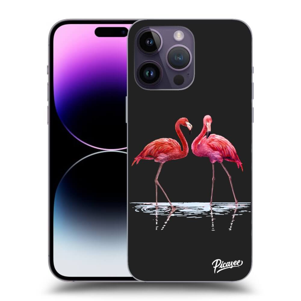 Picasee fekete szilikon tok az alábbi mobiltelefonokra Apple iPhone 14 Pro Max - Flamingos couple